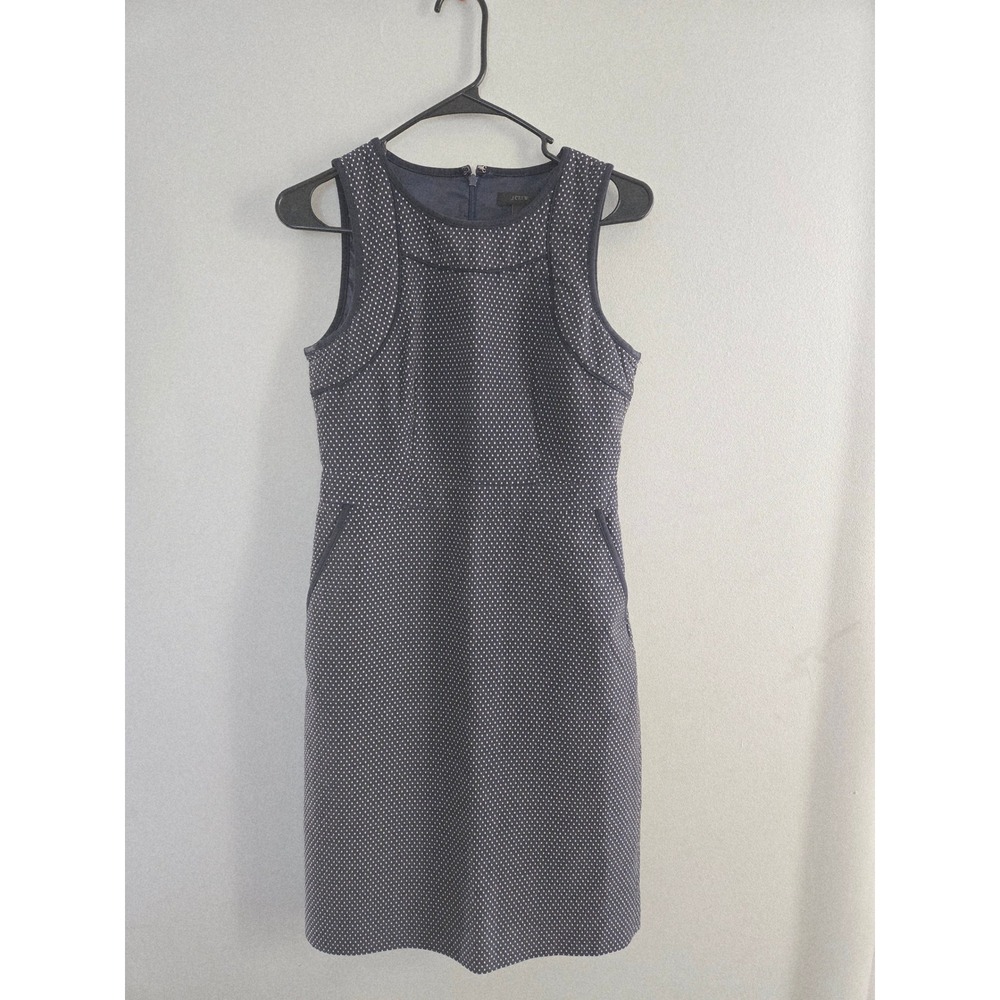 J.Crew Navy Blue Polka Dot Sleeveless Sheath Dress with Pockets Size 4